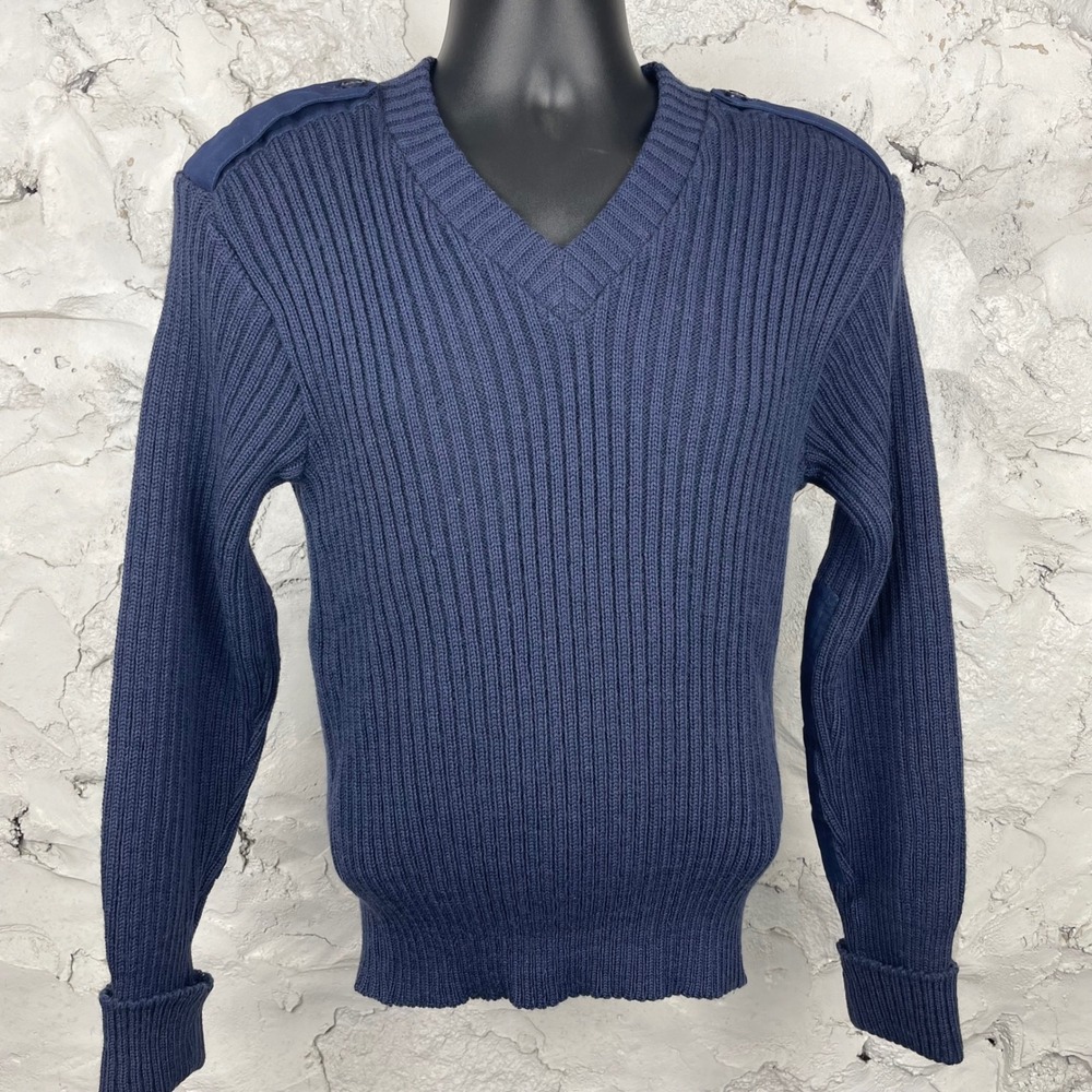 Brigade Quartermasters Woolly Pully Sweater Blue Wool V-Neck USAF 40W Patches